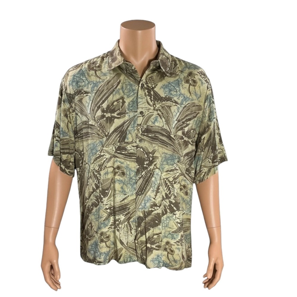 Campia Moda Hawaiian Aloha Shirt XL Floral Abstract Brown Yellow‎